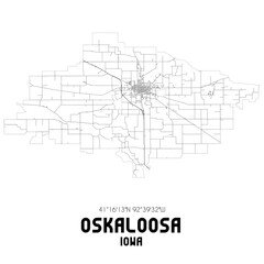 Oskaloosa Iowa. US street map with black and white lines.