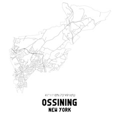 Ossining New York. US street map with black and white lines.