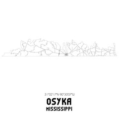 Osyka Mississippi. US street map with black and white lines.