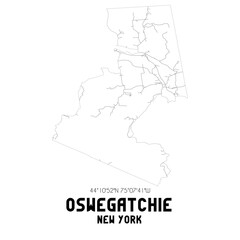 Oswegatchie New York. US street map with black and white lines.