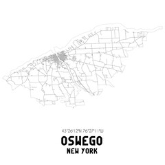 Oswego New York. US street map with black and white lines.