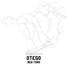 Otego New York. US street map with black and white lines.