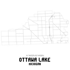 Ottawa Lake Michigan. US street map with black and white lines.