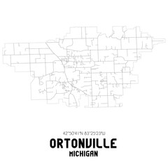 Ortonville Michigan. US street map with black and white lines.