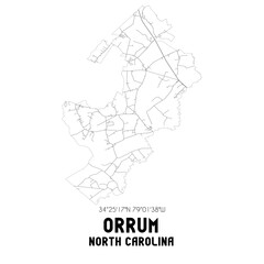 Orrum North Carolina. US street map with black and white lines.