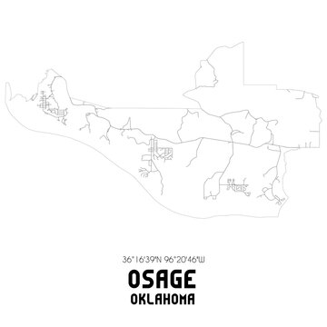 Osage Oklahoma. US street map with black and white lines.