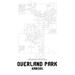 Overland Park Kansas. US street map with black and white lines.