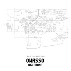 Owasso Oklahoma. US street map with black and white lines.