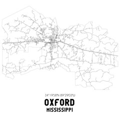 Oxford Mississippi. US street map with black and white lines.