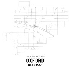 Oxford Nebraska. US street map with black and white lines.