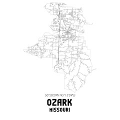 Ozark Missouri. US street map with black and white lines.