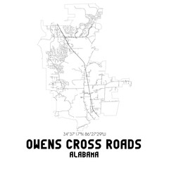 Owens Cross Roads Alabama. US street map with black and white lines.