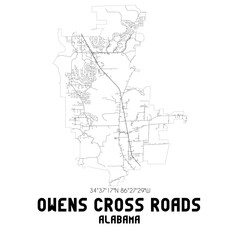 Owens Cross Roads Alabama. US street map with black and white lines.