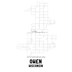Owen Wisconsin. US street map with black and white lines.