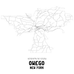 Owego New York. US street map with black and white lines.