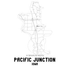 Pacific Junction Iowa. US street map with black and white lines.