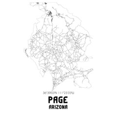 Page Arizona. US street map with black and white lines.