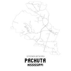 Pachuta Mississippi. US street map with black and white lines.
