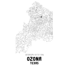 Ozona Texas. US street map with black and white lines.