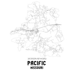 Pacific Missouri. US street map with black and white lines.