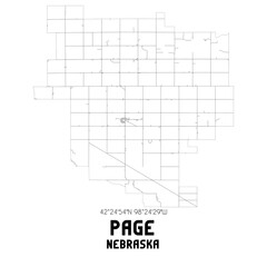 Page Nebraska. US street map with black and white lines.