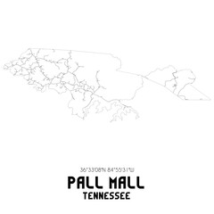 Pall Mall Tennessee. US street map with black and white lines.
