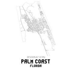Palm Coast Florida. US street map with black and white lines.