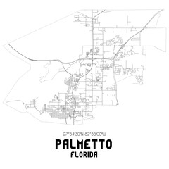 Fototapeta na wymiar Palmetto Florida. US street map with black and white lines.