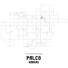 Palco Kansas. US street map with black and white lines.