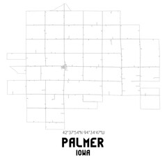Palmer Iowa. US street map with black and white lines.