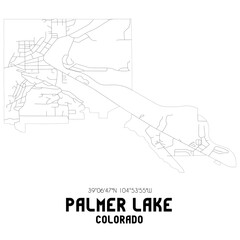 Palmer Lake Colorado. US street map with black and white lines.