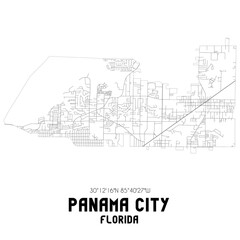 Panama City Florida. US street map with black and white lines.