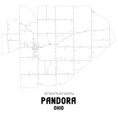 Pandora Ohio. US street map with black and white lines.