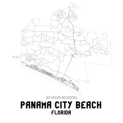 Fototapeta na wymiar Panama City Beach Florida. US street map with black and white lines.