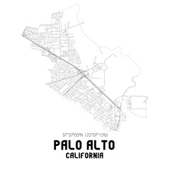 Palo Alto California. US street map with black and white lines.