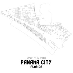 Panama City Florida. US street map with black and white lines.