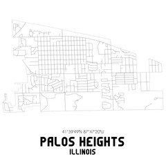 Palos Heights Illinois. US street map with black and white lines.