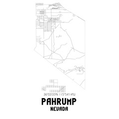Pahrump Nevada. US street map with black and white lines.