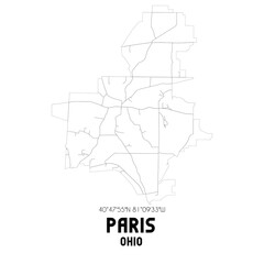 Paris Ohio. US street map with black and white lines.