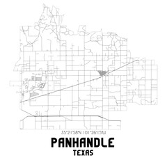 Panhandle Texas. US street map with black and white lines.