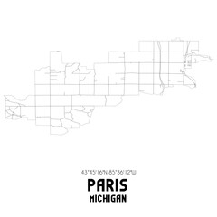 Fototapeta na wymiar Paris Michigan. US street map with black and white lines.