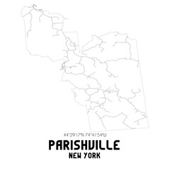 Parishville New York. US street map with black and white lines.