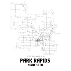 Park Rapids Minnesota. US street map with black and white lines.