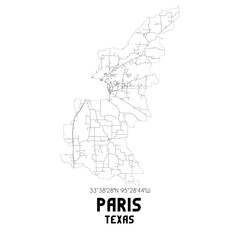 Paris Texas. US street map with black and white lines.