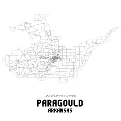 Paragould Arkansas. US street map with black and white lines.