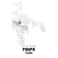 Pampa Texas. US street map with black and white lines.