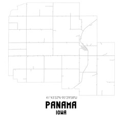 Panama Iowa. US street map with black and white lines.