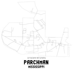 Parchman Mississippi. US street map with black and white lines.
