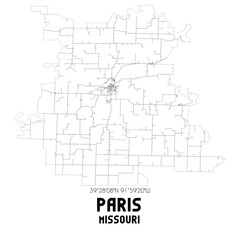 Paris Missouri. US street map with black and white lines.