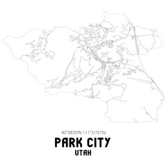 Fototapeta na wymiar Park City Utah. US street map with black and white lines.